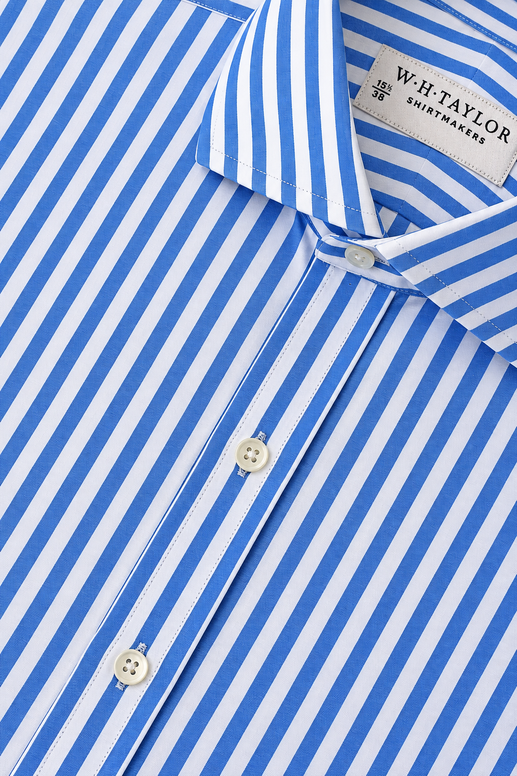 WH Taylor Shirtmakers Blue Butcher Stripe Poplin Men's Bespoke Shirt by whtshirtmakers.com
