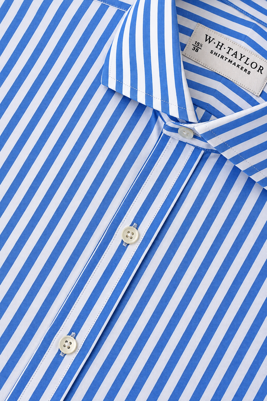 WH Taylor Shirtmakers Blue Butcher Stripe Poplin Men's Bespoke Shirt by whtshirtmakers.com