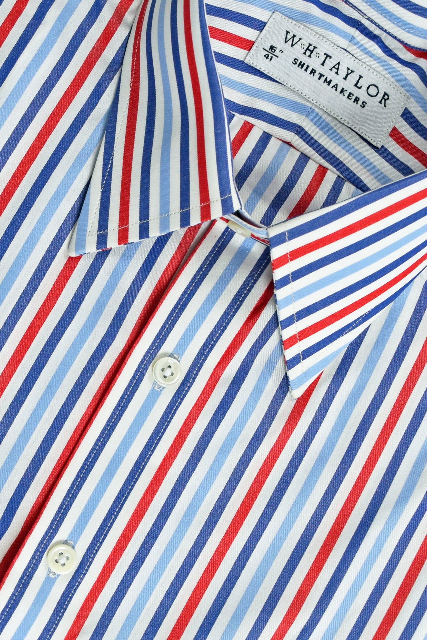 W H Taylor Mens Bespoke Poplin Red Candy Stripe Tailored Shirt