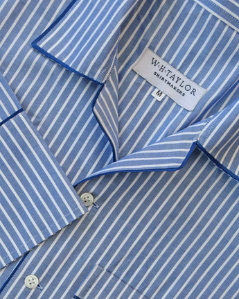 Blue & White Striped 100% Cotton Luxury Pyjamas
