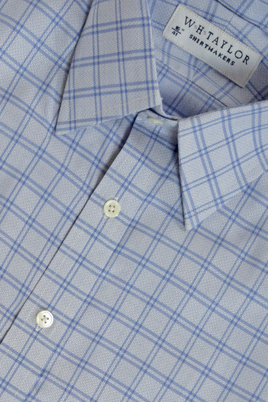 WH Taylor Mens Blue Check Poplin Bespoke Shirt Custom Made