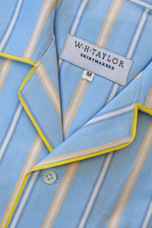 Blue & Yellow Striped 100% Brushed Cotton Luxury Pyjamas - whtshirtmakers.com