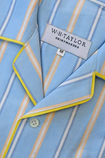 Blue & Yellow Striped 100% Brushed Cotton Luxury Pyjamas
