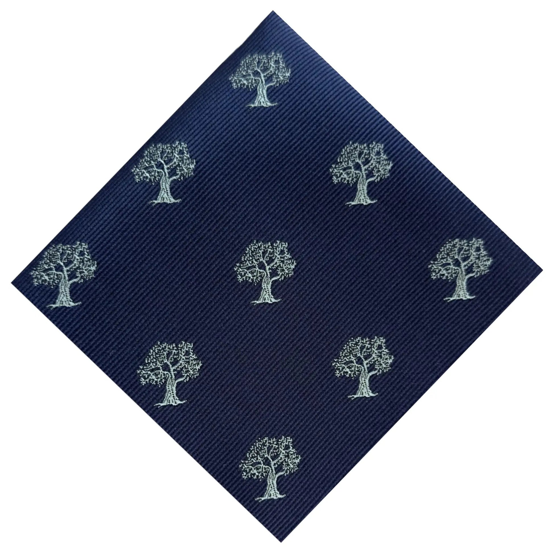 Tree Pocket Square Navy Blue & Silver by OFL Ties