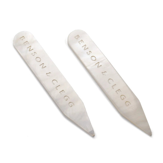 Collar Stiffeners In White Mother Of Pearl by Benson & Clegg