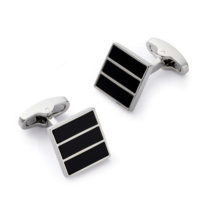 Triptych Onyx Cufflinks For Men - Elegant Presentation Box Gift For Him 1.5cm Diameter by Benson & Clegg