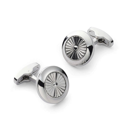 Silver Turbine Cufflinks - Sleek Modern Design In Presentation Box Diameter 1.8 Centimetres by Benson & Clegg