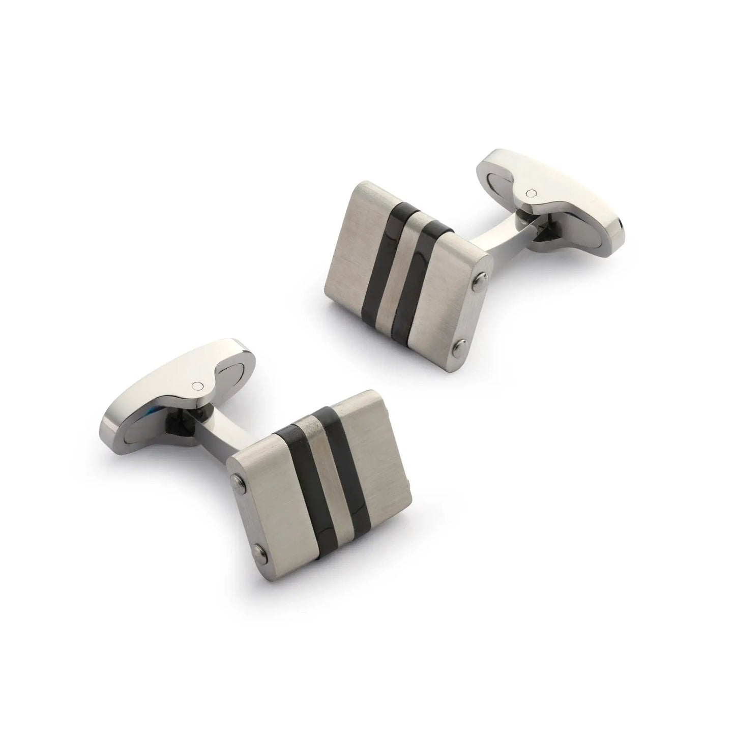 Stratos Cufflinks in Steel & Onyx by Benson & Clegg