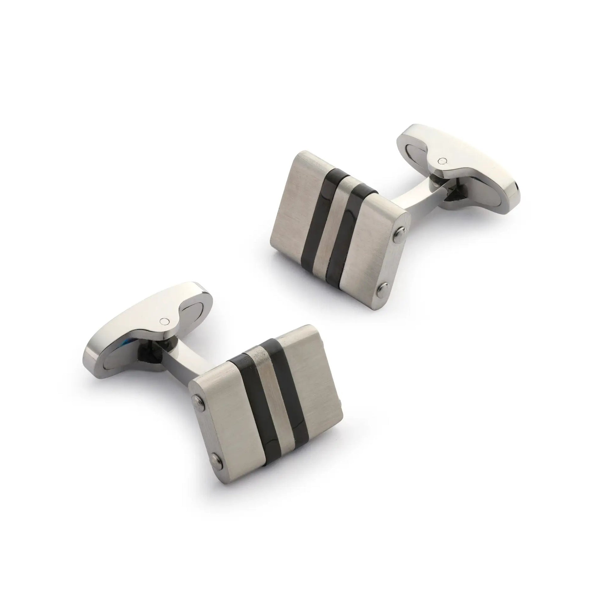 Stratos Cufflinks in Steel & Onyx by Benson & Clegg