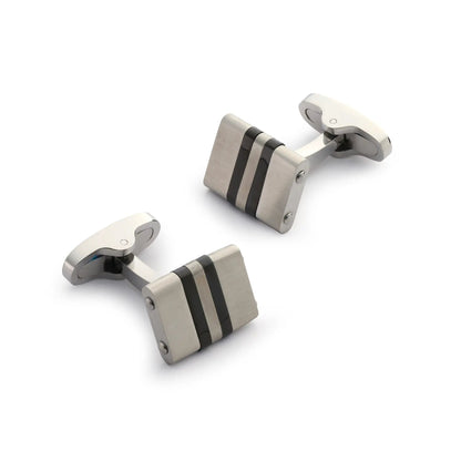 Stratos Cufflinks in Steel & Onyx by Benson & Clegg