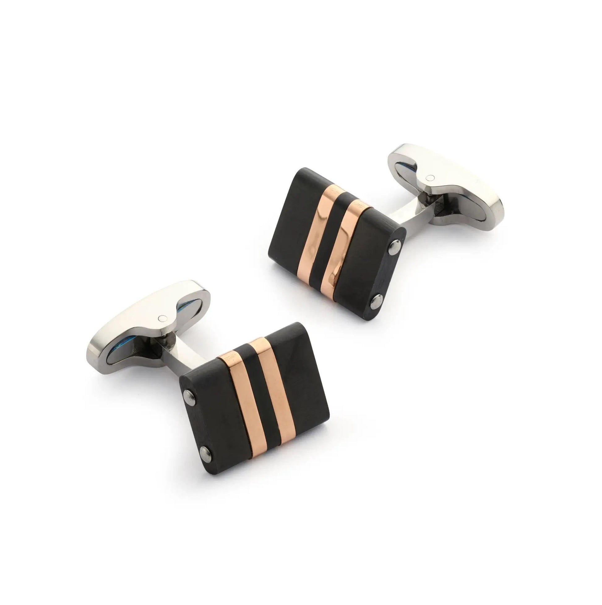 Stratos Cufflinks in Rose Gold & Black by Benson & Clegg