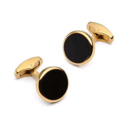 Onyx Round Cufflinks in Gold for Wedding Formal Attire - Timeless Luxury for Gentlemen by Benson & Clegg