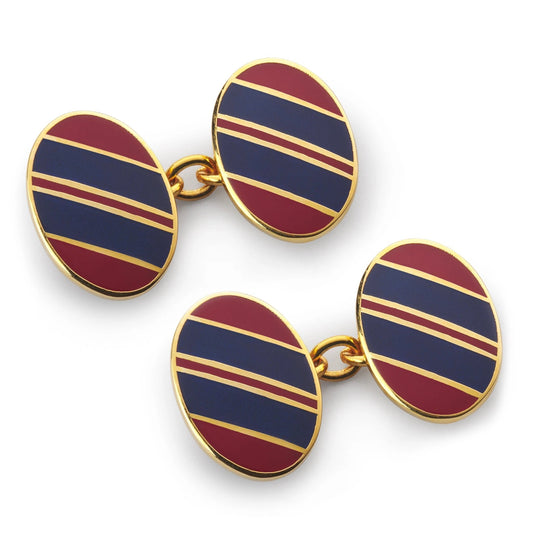 Wide Stripe Chain Cufflinks In Blue And Red by Benson & Clegg