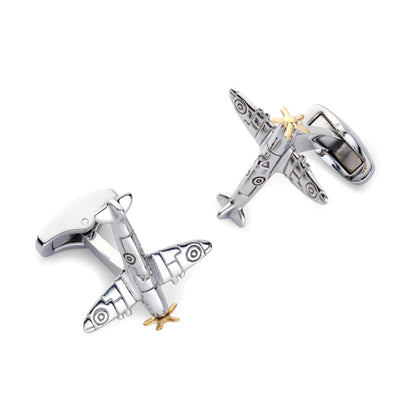 Spitfire Cufflinks With Rotating Propeller Gold Plated Aviation Accessory For Men - Timeless British Aviation Design by Benson & Clegg