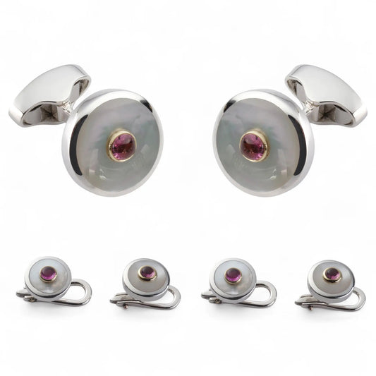 Classic Sterling Silver And Pink Tourmaline Dress Set by Benson & Clegg
