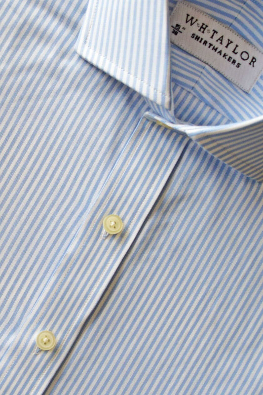Pale Blue Bengal Stripe Oxford Striped Men's Bespoke Shirt - whtshirtmakers.com