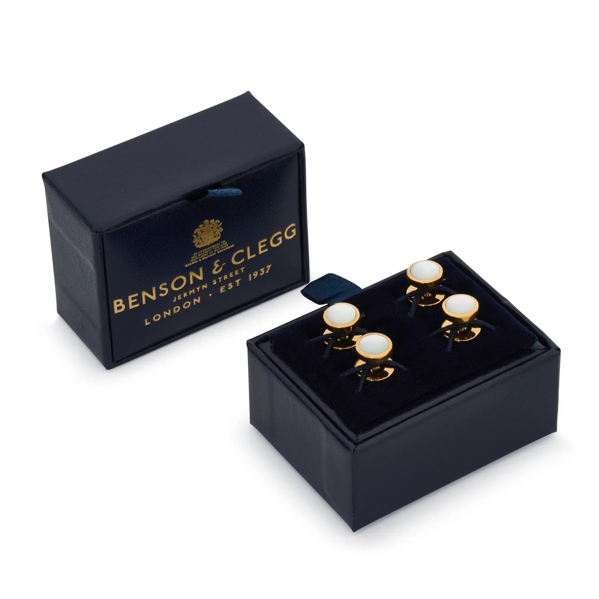 Mother Of Pearl Dress Studs In Gold by Benson & Clegg