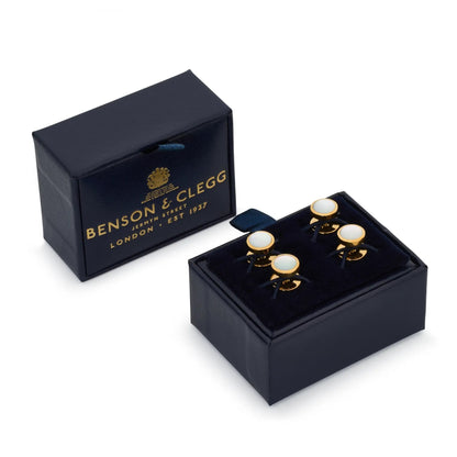 Mother Of Pearl Dress Studs In Gold by Benson & Clegg