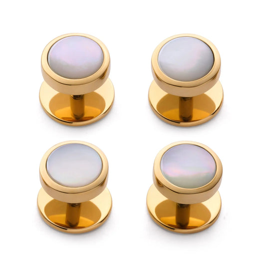 Mother Of Pearl Dress Studs In Gold by Benson & Clegg