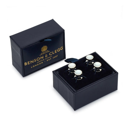 Mother Of Pearl Dress Studs In Silver by Benson & Clegg