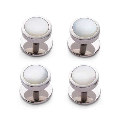 Mother Of Pearl Dress Studs In Silver by Benson & Clegg