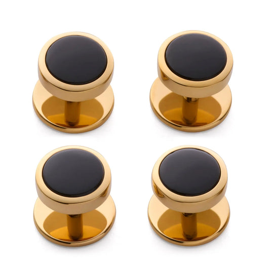 Onyx Dress Studs In Gold by Benson & Clegg