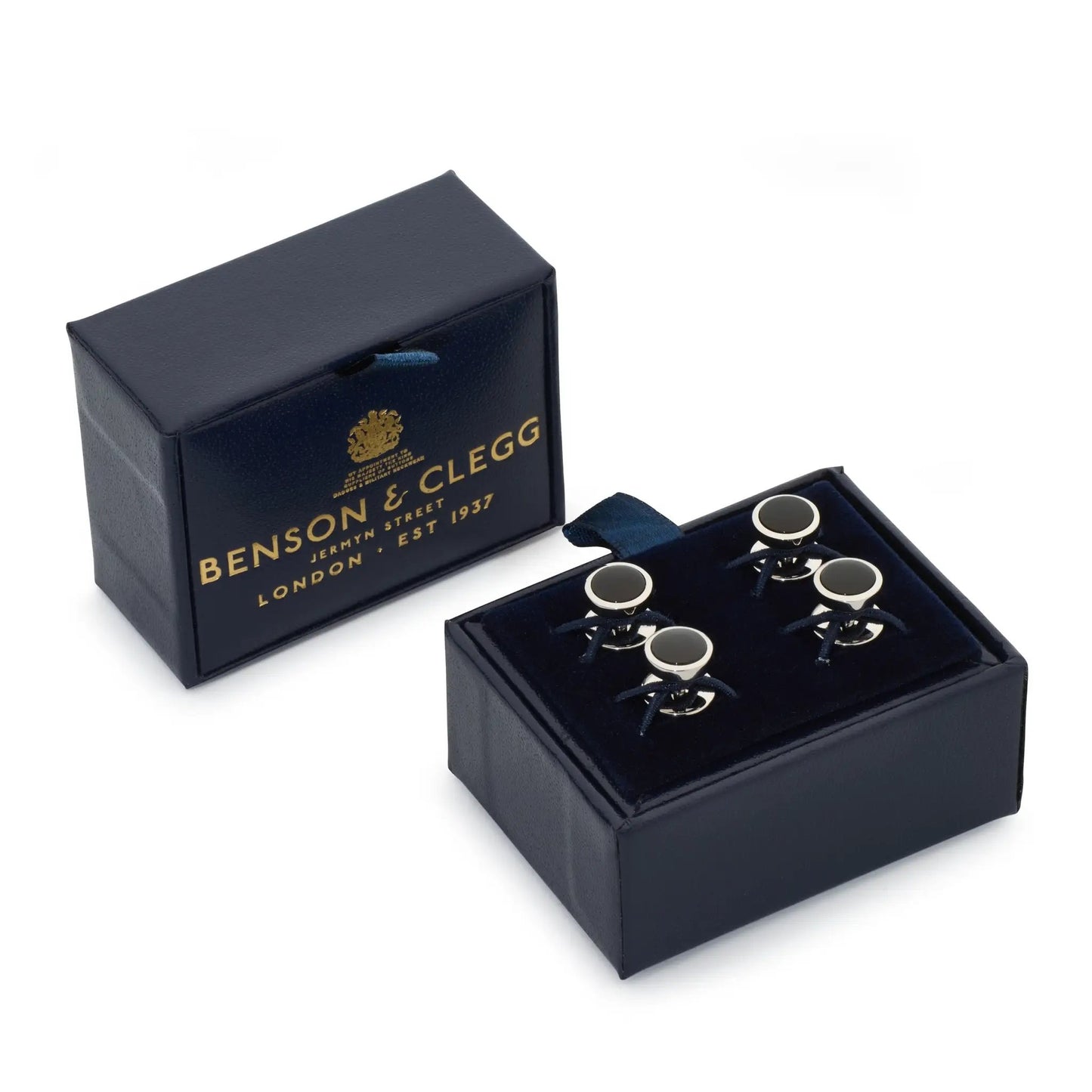 Onyx Dress Studs In Silver by Benson & Clegg