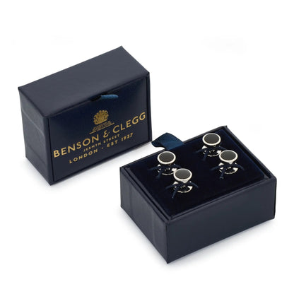 Onyx Dress Studs In Silver by Benson & Clegg
