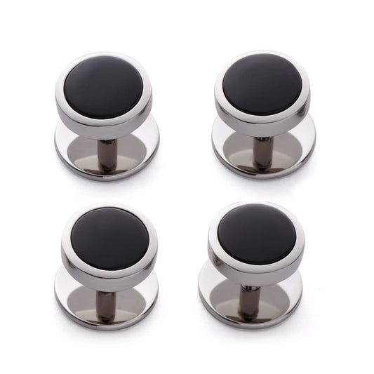 Onyx Dress Studs In Silver by Benson & Clegg