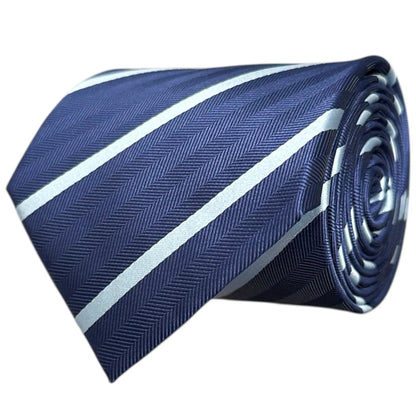 Navy Blue & Light Blue Stripe Tie - Hawksmoor Edit by OFL Ties