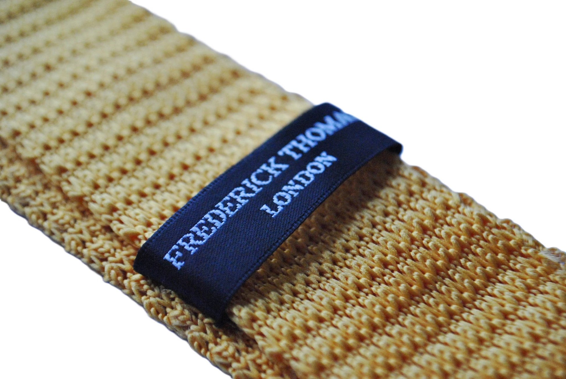 Knitted Yellow Gold Tie With White Polka Dots Design - Handmade Textured Weave For Modern Sophistication by Frederick Thomas Handmade Mens Ties