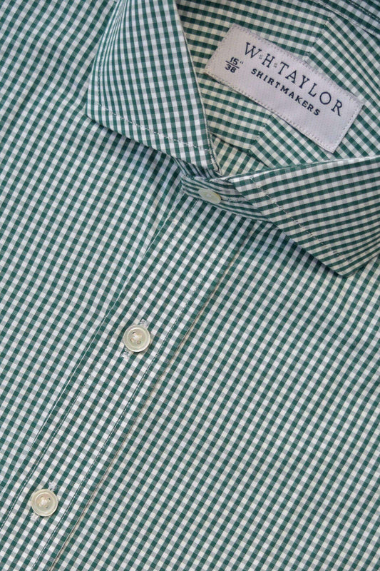 Green Small Gingham Check Poplin Men's Bespoke Shirt - whtshirtmakers.com
