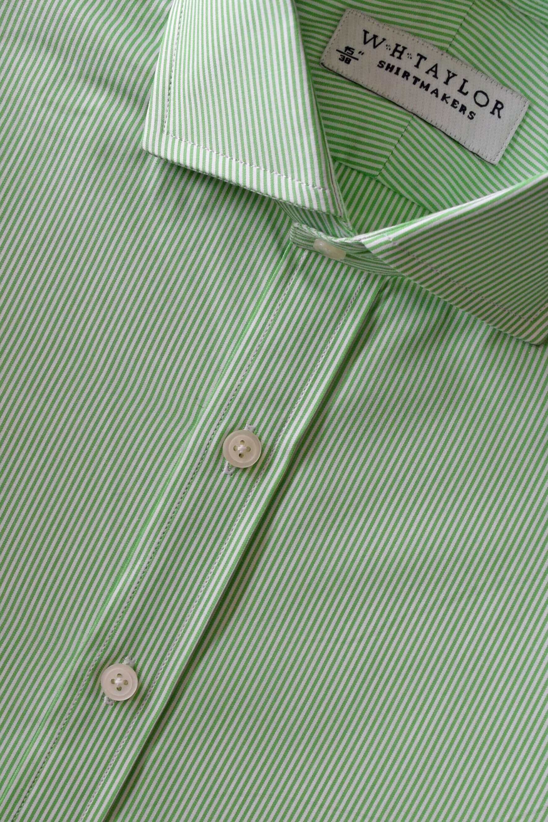 Light Green Narrow Bengal Stripe Poplin Striped Men's Bespoke Shirt - whtshirtmakers.com