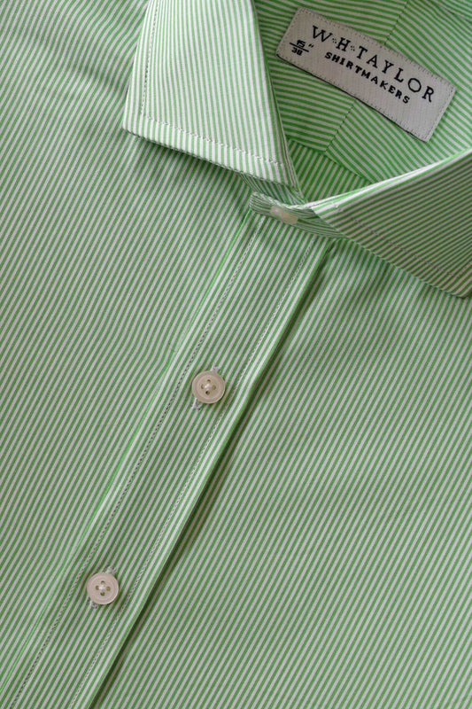 Light Green Narrow Bengal Stripe Poplin Striped Men's Bespoke Shirt - whtshirtmakers.com