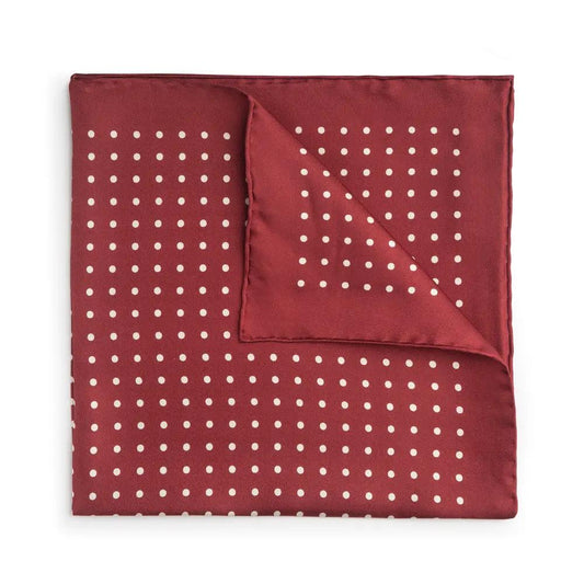 Red With White Polka Dot Silk Pocket Square by Benson & Clegg