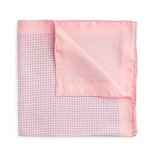 Pink With Blue Houndstooth Silk Pocket Square by Benson & Clegg