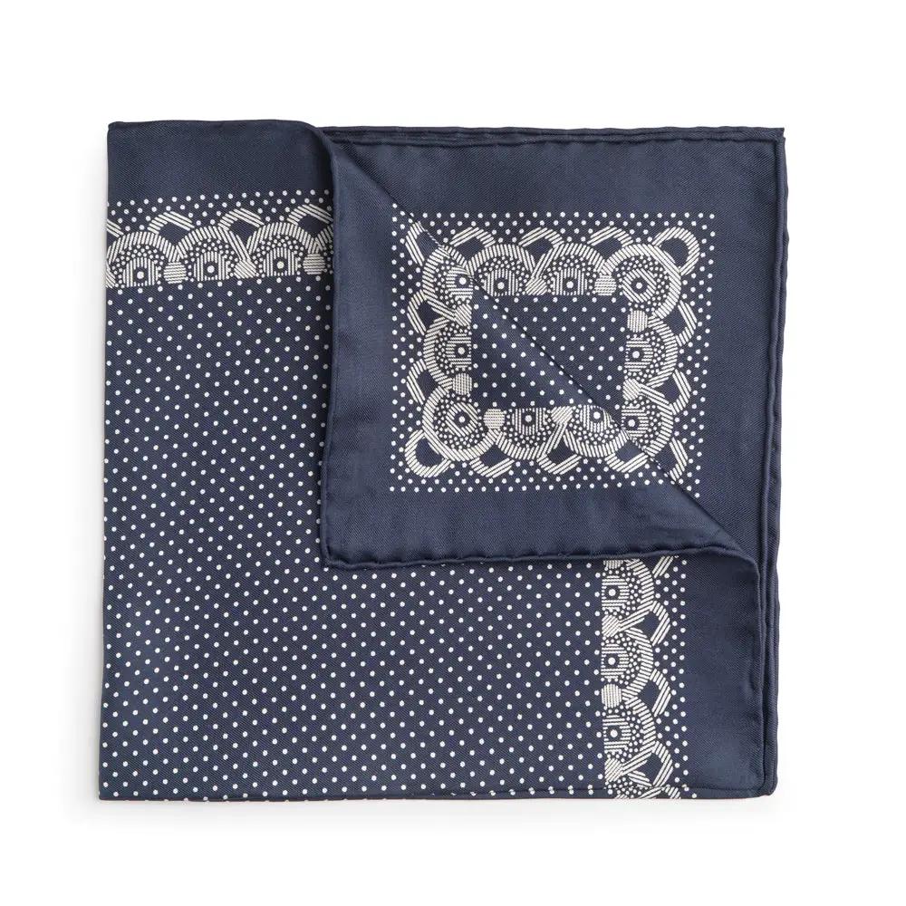 Navy Rounded Square Navy Silk Pocket Square With White Polka Dot Border – W.H Taylor ...