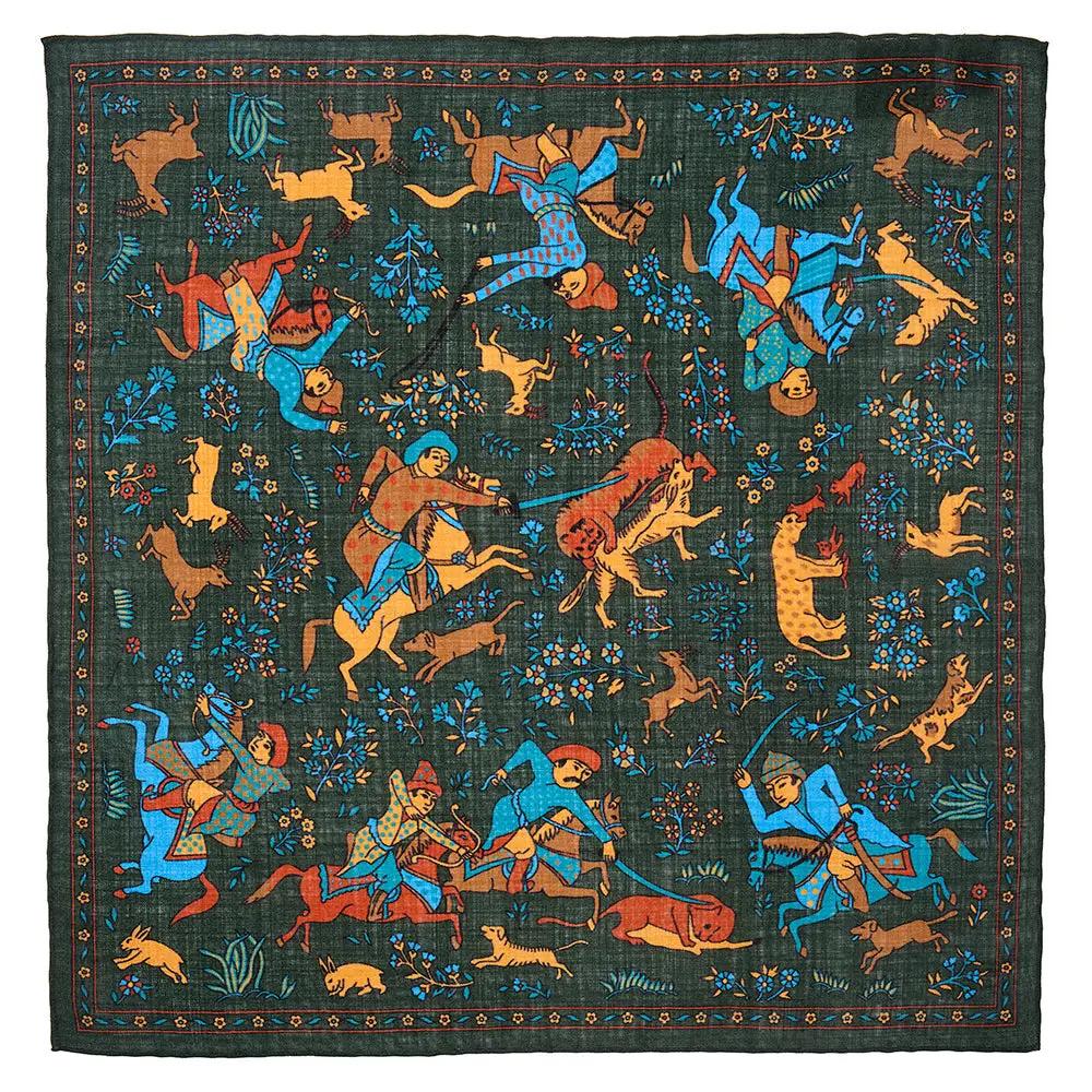 Warrior Tapestry In Green (Wool & Silk Mix) Pocket Square by Benson & Clegg