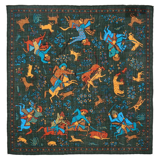 Warrior Tapestry In Green (Wool & Silk Mix) Pocket Square by Benson & Clegg
