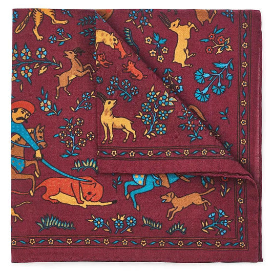 Warrior Tapestry In Red (Wool & Silk Mix) Pocket Square by Benson & Clegg