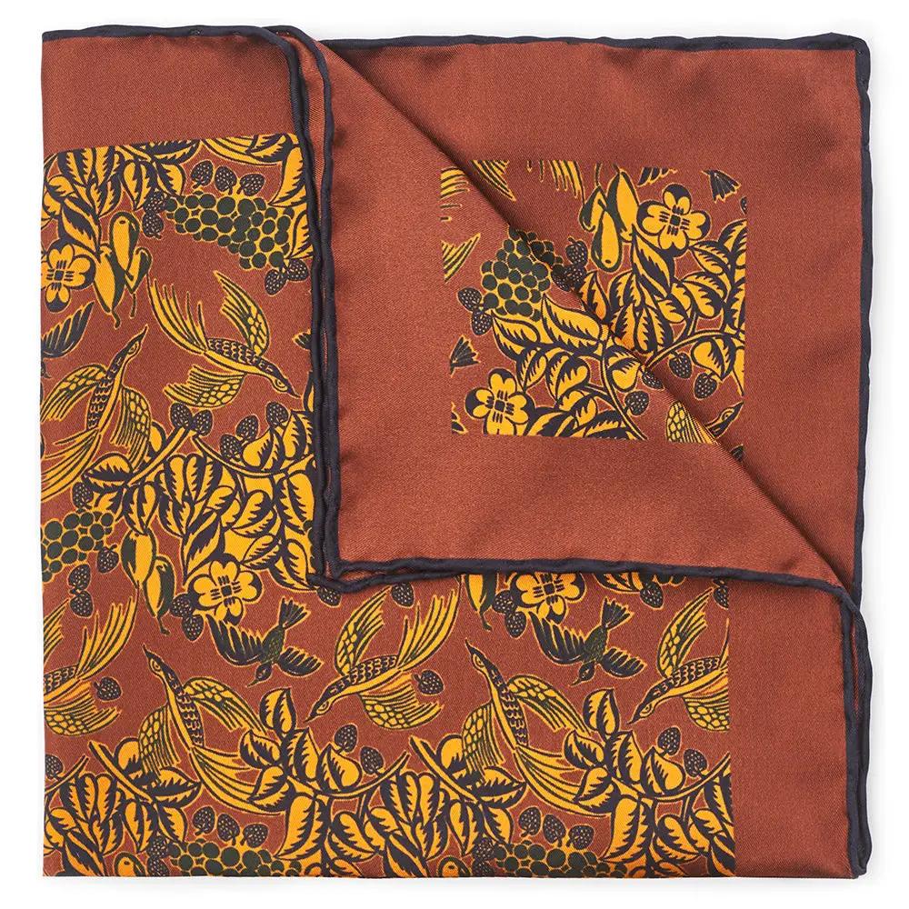 Grape Vines In Burnt Orange Pocket Square by Benson & Clegg