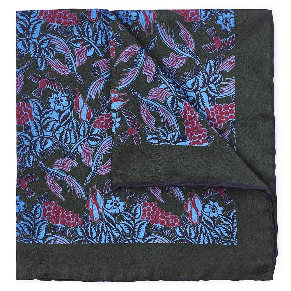Grape Vines In Olive Pocket Square by Benson & Clegg