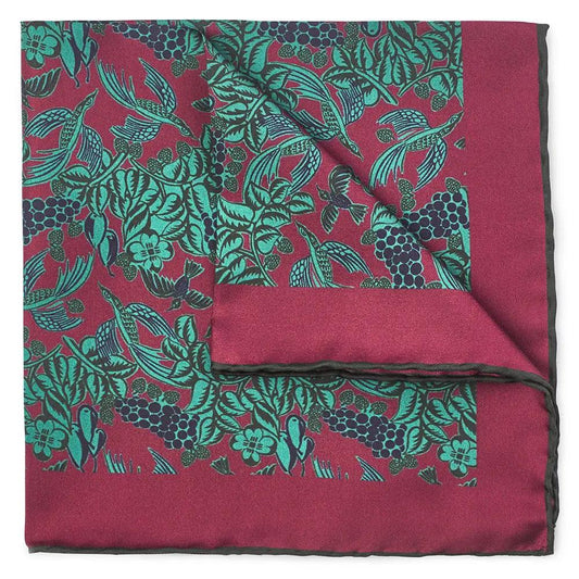 Grape Vines In Red Pocket Square by Benson & Clegg