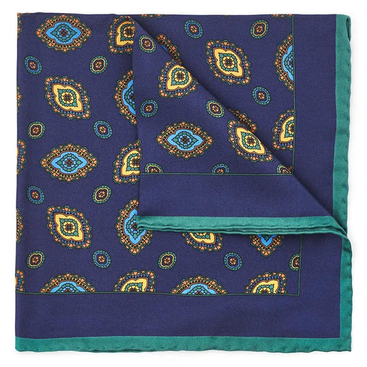 Ornate Diamond In Navy Pocket Square by Benson & Clegg