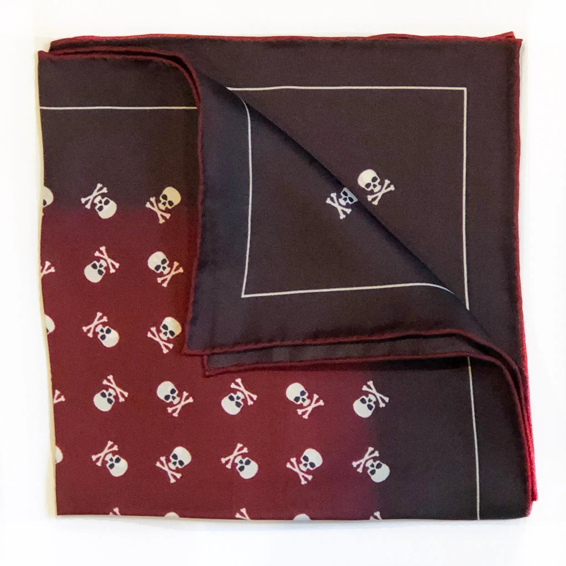 Skull & Crossbones Claret Pocket Square by Benson & Clegg
