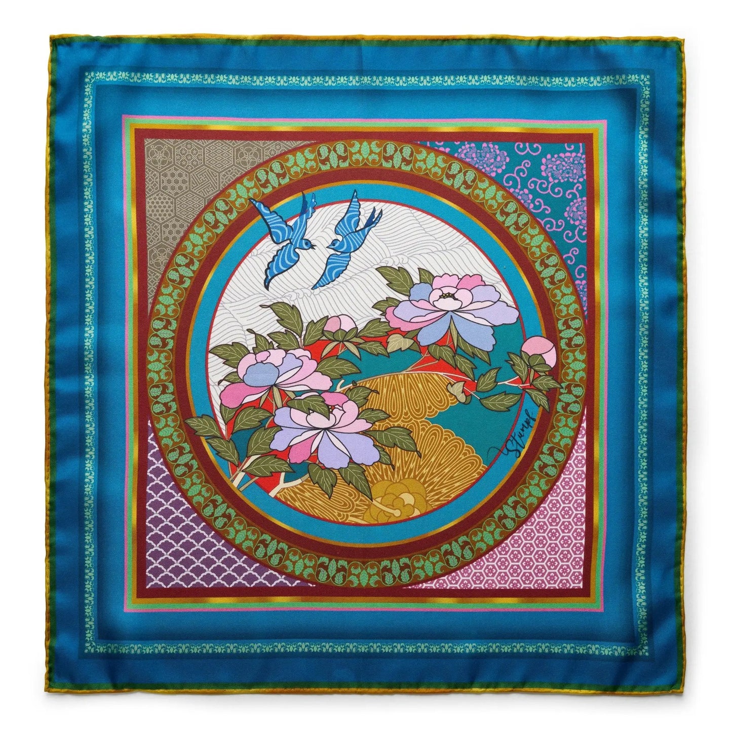Oriental Birds Pocket Square by Benson & Clegg