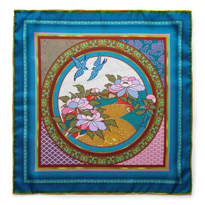 Oriental Birds Pocket Square by Benson & Clegg