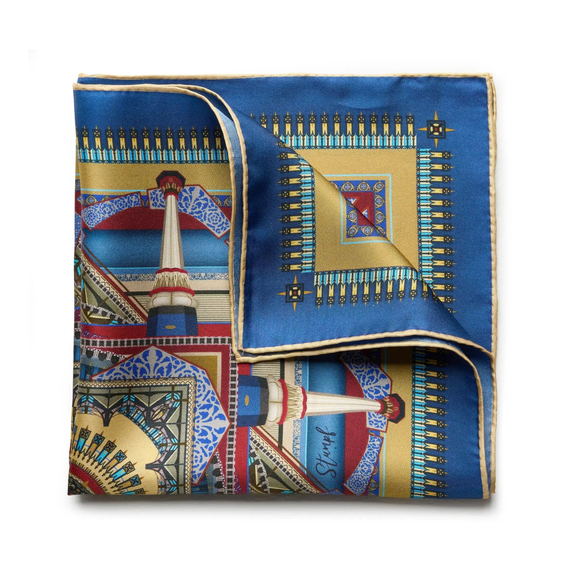 Liverpool Street Station in Gold Pocket Square by Benson & Clegg