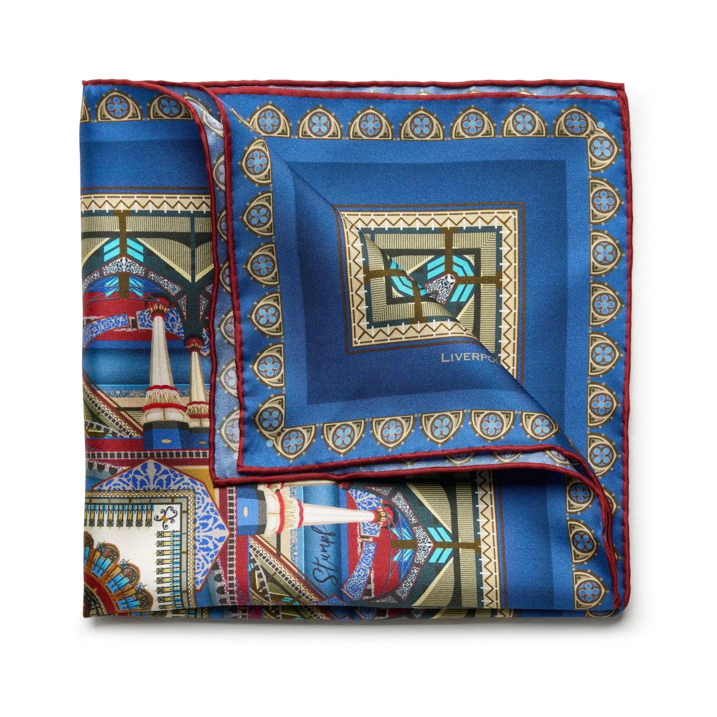Liverpool Street Station in Blue Pocket Square by Benson & Clegg