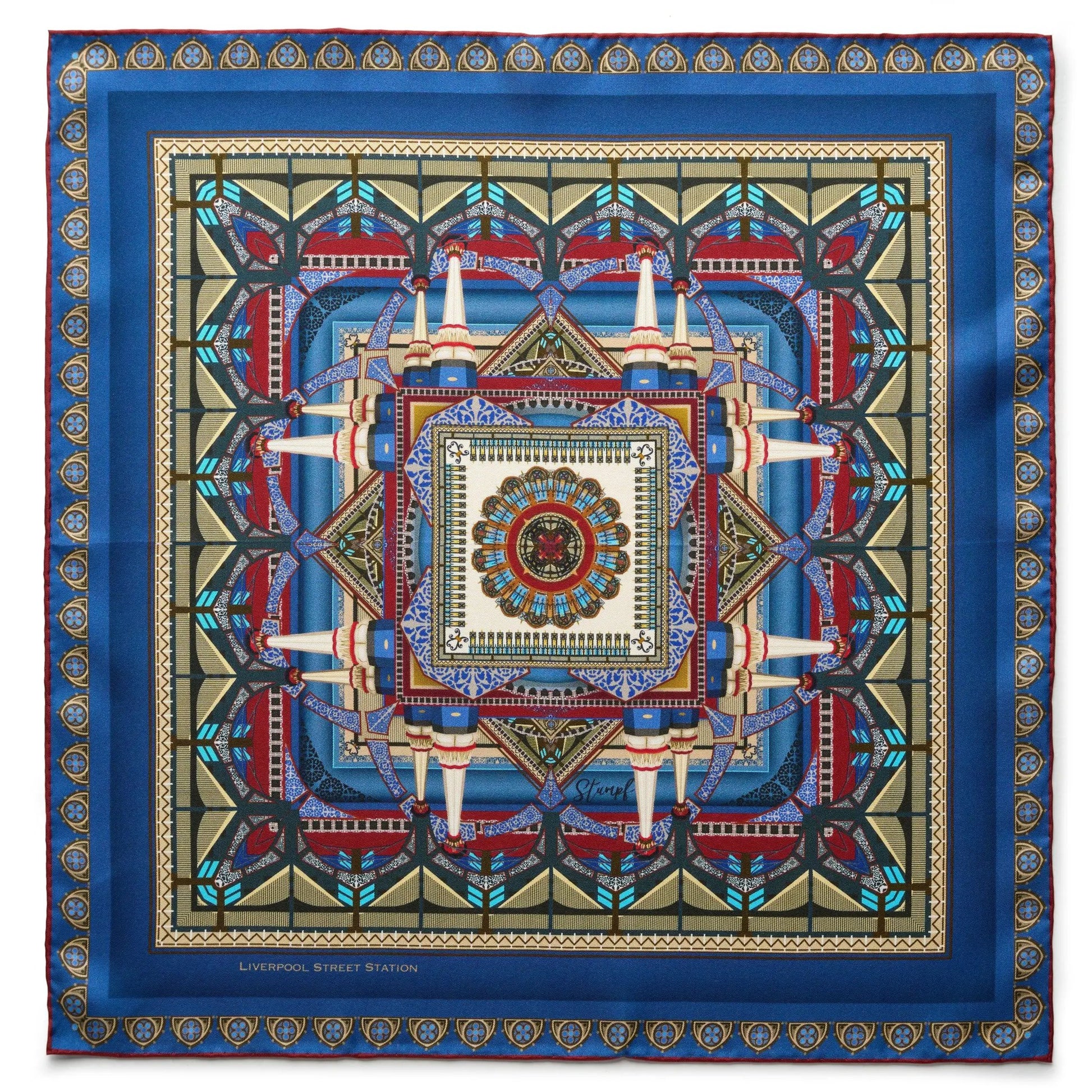 Liverpool Street Station in Blue Pocket Square by Benson & Clegg